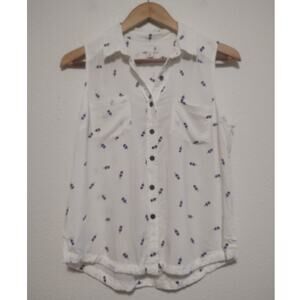 So Women's Small White Popsicle Print Button Front Semi Sheer Sleeveless Top